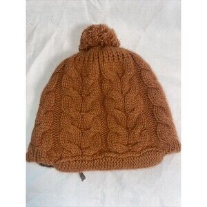 Nobis Wool Blend Chunky Cable Knit Beanie Cap Hat Women Brim Orange gorp